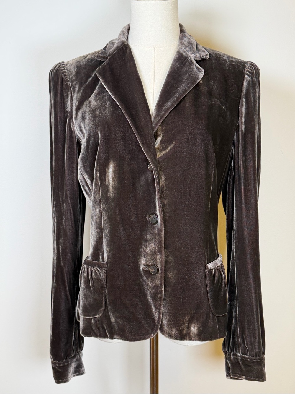TAHARI Dark Mocha Brown Silk Blend Crushed Velvet Blazer Women’s Size Medium - Picture 3 of 13